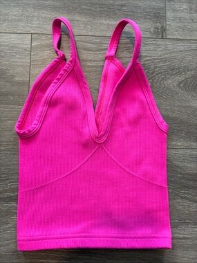 FREE-PEOPLE Movement hot Pink Ribbed V-Neck Tank Top Xs-s